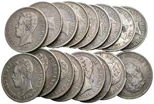 AMADEO I. Lote compuesto por 18 monedas de 5 ... 