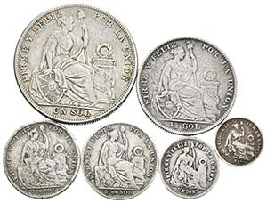 PERU. Lote compuesto por 6 monedas de Plata. ... 