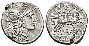 C. RENIUS. Denario. 138 a.C. Roma A/ Cabeza ... 