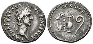 NERVA. Denario. 96-98 d.C. Roma. A/ Busto ... 