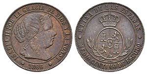 ISABEL II. 1/2 Céntimo de escudo. 1866. ... 