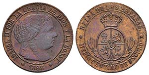 ISABEL II. 1/2 Céntimo de escudo. 1868. ... 