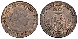 ISABEL II. 1 Céntimo de escudo. 1867. Jubia ... 