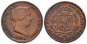 ISABEL II. 10 Céntimos de Real. 1861. ... 
