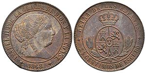 ISABEL II. 2 1/2 Céntimos de escudo. 1868. ... 