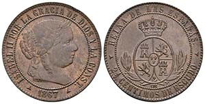 ISABEL II. 2 1/2 Céntimos de escudo. 1867. ... 