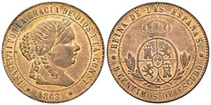 ISABEL II. 5 Céntimos de escudo. 1868. ... 