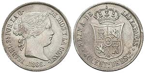 ISABEL II. 40 Céntimos de Escudo. 1866. ... 