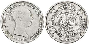 ISABEL II. 20 Reales. 1850. Madrid CL. ... 