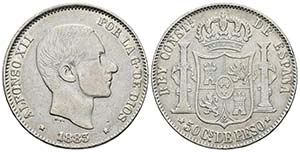ALFONSO XII. 50 Centavos de Peso. 1883. ... 