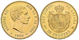 ALFONSO XII. 25 Pesetas. 1880 *18-80. Madrid ... 