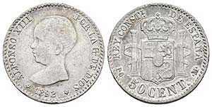 ALFONSO XIII. 50 Céntimos. 1892 *2-2. ... 