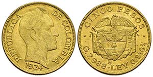 COLOMBIA. 5 Pesos. 1924. Bogotá B. Parte ... 
