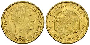 COLOMBIA. 5 Pesos. 1924. Bogotá B. ... 