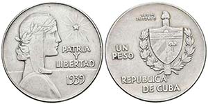 CUBA. 1 Peso. 1939. Km#22. Ar. 26,71g. ... 