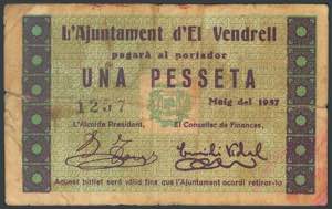 VENDRELL (TARRAGONA). 1 Peseta. Mayo 1937. ... 
