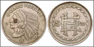 5 Pesetas token belonging to the Casino ... 