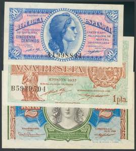 50 Cents, 1 Peseta and 2 Pesetas. 1937. ... 
