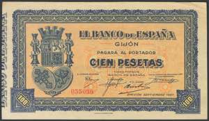 100 Pesetas. September 1937. Without series. ... 