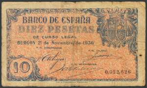 10 pesetas. November 21, 1936. Without ... 