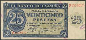 25 Pesetas. November 21, 1936. Series F. ... 