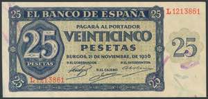 25 Pesetas. November 21, 1936. Series L. ... 