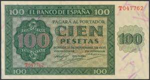 100 pesetas. November 21, 1936. Series D. ... 