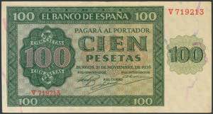 100 pesetas. November 21, 1936. Series F. ... 