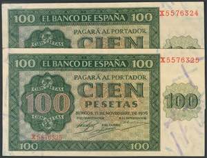 100 pesetas. November 21, 1936. Series R. ... 