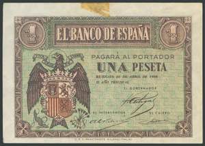 1 peseta. April 30, 1938. Series F. (Edifil ... 