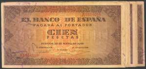Set of 10 banknotes of 100 Pesetas issued on ... 