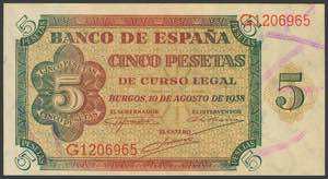 Set of 2 banknotes of 1 Peseta issued on ... 
