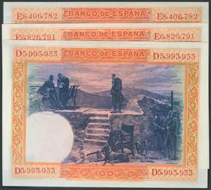 Set of 3 banknotes of 100 Pesetas ... 