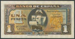 1 peseta. September 4, 1940. Series B. ... 