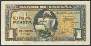 1 peseta. September 4, 1940. Series G. ... 