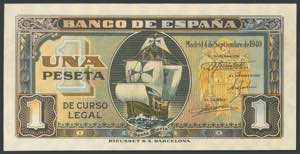 1 peseta. September 4, 1940. Series H. ... 