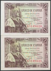Set of 5 correlative banknotes of 5 Pesetas ... 