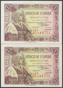 Set of 4 banknotes of 5 Pesetas issued on ... 