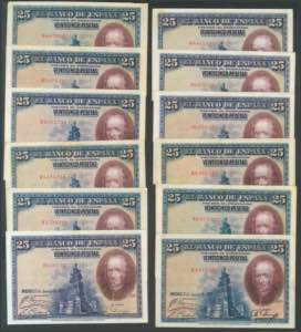 Set of 31 25 Pesetas banknotes issued on ... 