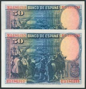 Set of 6 banknotes of 25 Pesetas ... 