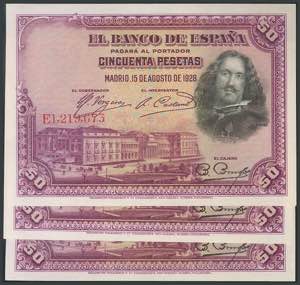 Set of 3 correlative banknotes of 25 Pesetas ... 