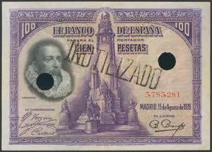 100 pesetas. July 1, 1925. Series F. (Edifil ... 