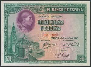 500 pesetas. August 15, 1928. No series and ... 