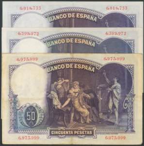 Set of 3 50 Pesetas banknotes ... 