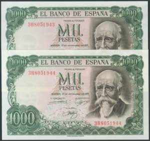 Set of 13 banknotes of the Bank of Spain ... 