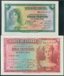 5 Pesetas and 10 Pesetas. 1935. Series B, ... 