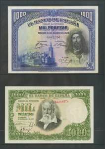 Set of 23 banknotes of the Bank of Spain of ... 