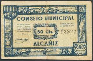 ALCAÑIZ (TERUEL). 50 Céntimos. Junio 1937. ... 