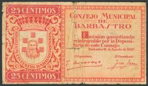 BARBASTRO (HUESCA). 25 cents. August 18, ... 
