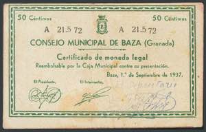 BAZA (GRANADA). 50 Cents. September 1, 1937. ... 